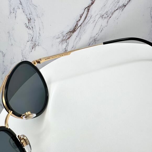 New Burberry Sunglasses Polarized Gold Black Check Arms Aviator Pilot Metal - Picture 6 of 16